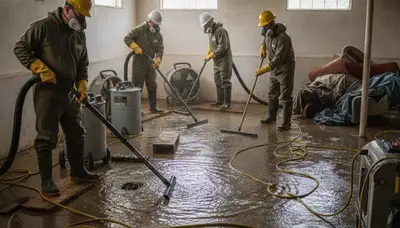 Montgomery, AL basement flood cleanup crew removing standing water after storm damage