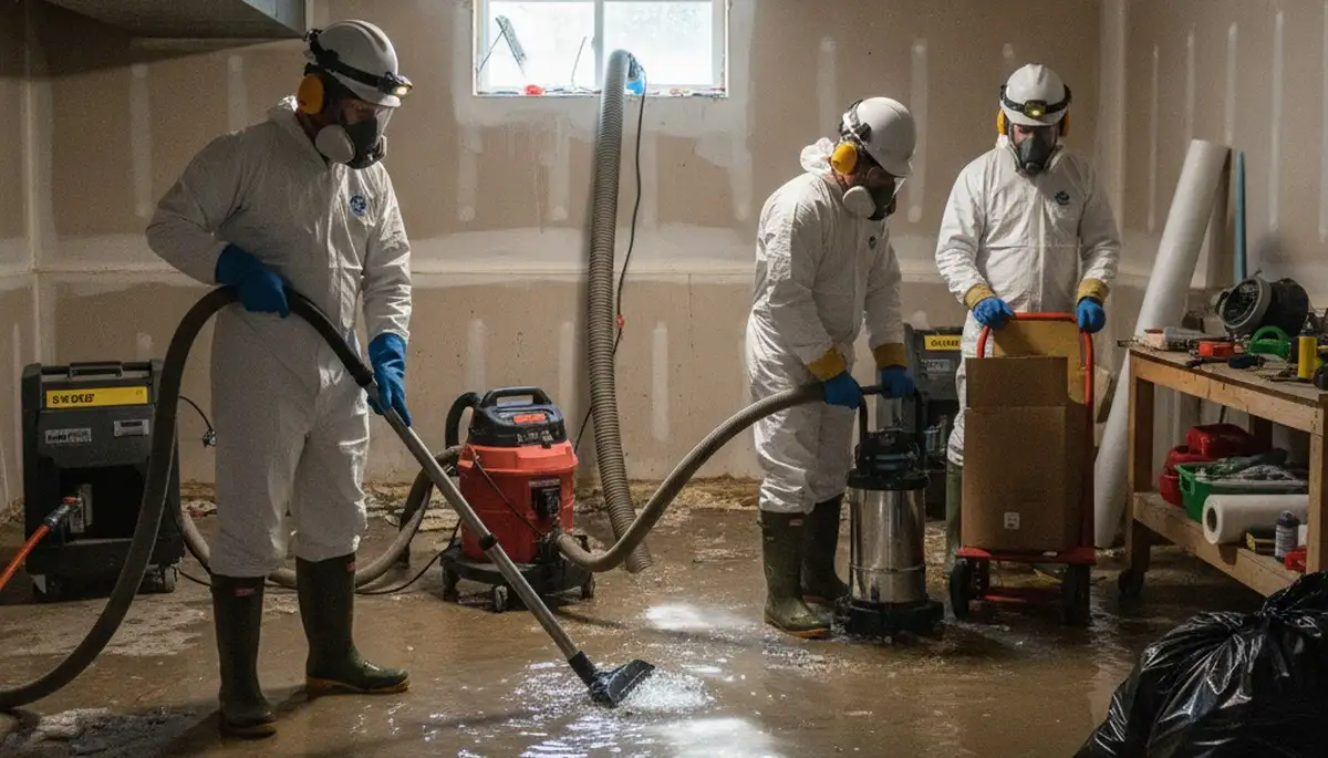 Basement flood cleanup in Montgomery, AL with water extraction and moisture removal