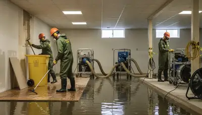 Emergency water removal crew in Montgomery, AL restoring a flooded home with extraction equipment