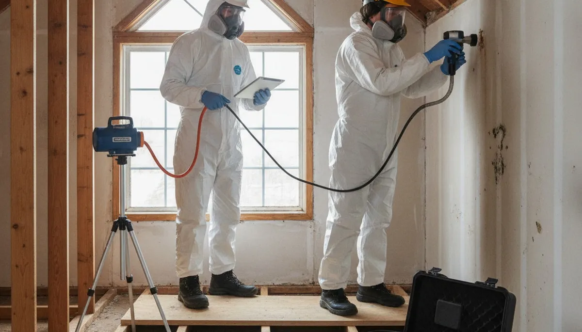 Mold inspection technician for water damage in Montgomery, AL assessing hidden moisture and growth