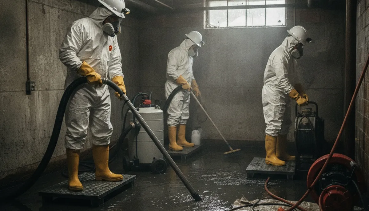 Montgomery, AL sewage cleanup team removing contaminated water from a home