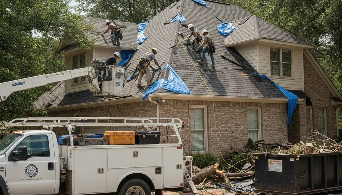 Storm damage restoration crew in Montgomery, AL repairing water damage and structural moisture