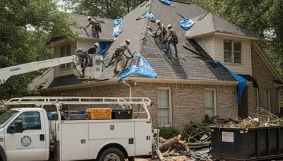 Storm damage restoration crew in Montgomery, AL repairing water damage and structural moisture