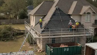 Storm damage restoration crew drying water-damaged home in Montgomery, AL