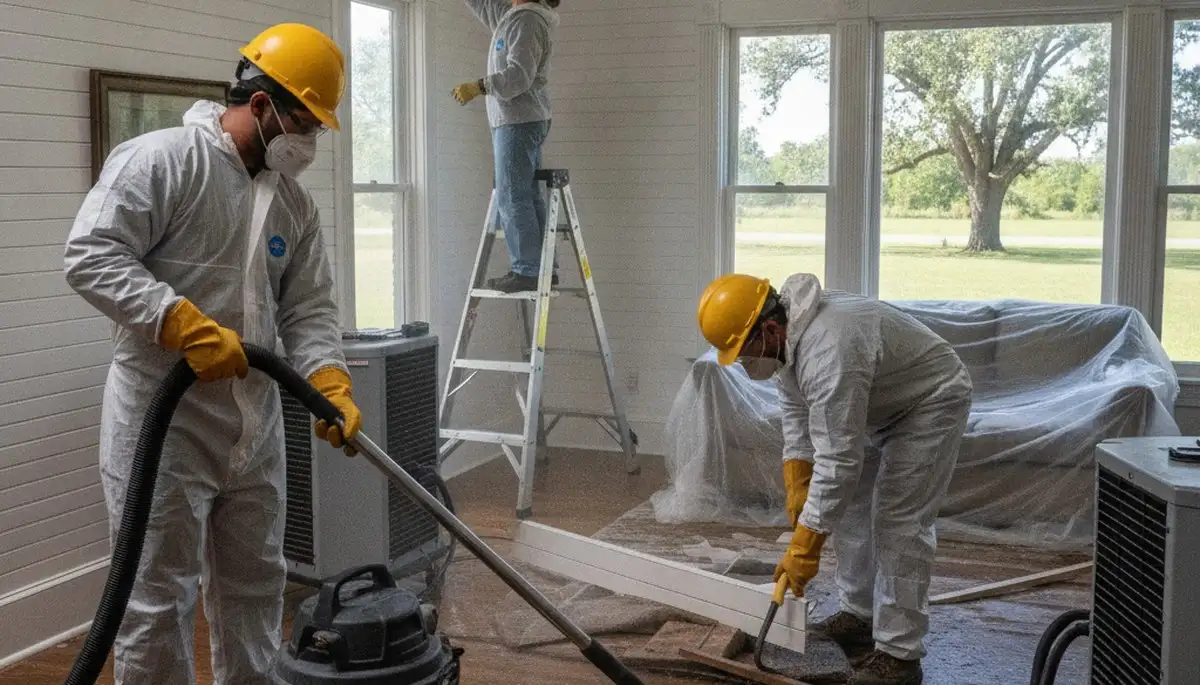 Water damage restoration team in Montgomery, AL inspecting flooded property and moisture damage