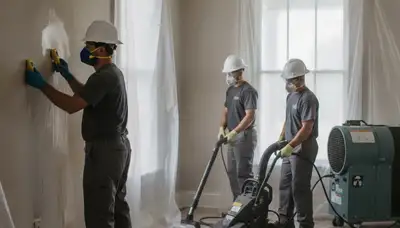 Water damage restoration team in Montgomery, AL inspecting and drying a damaged property