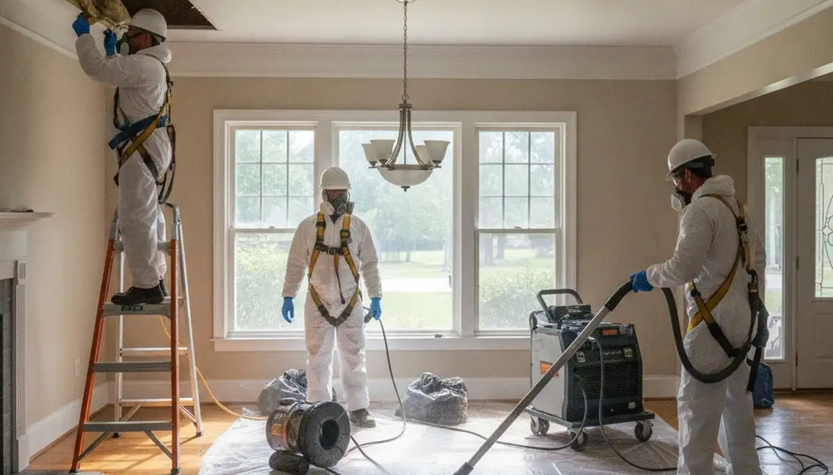 Water damage restoration team in Montgomery, AL inspecting a flooded property
