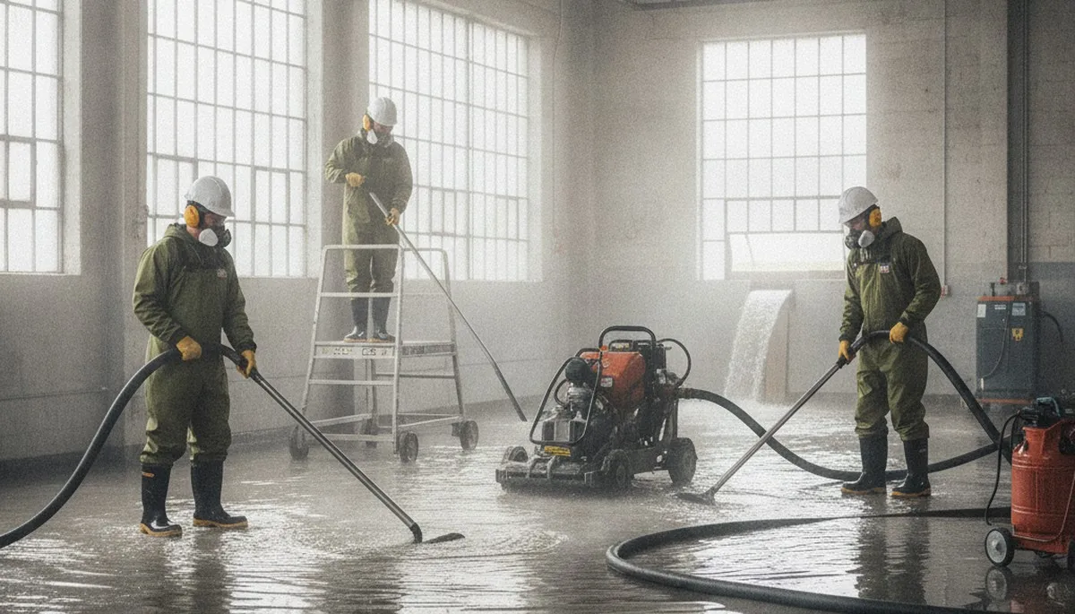 Water extraction team removing standing water in Montgomery, AL home after water damage